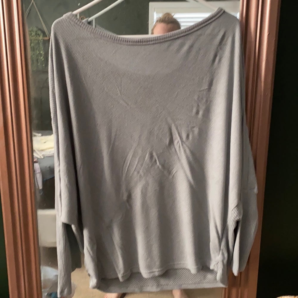 Off the shoulder grey sweater